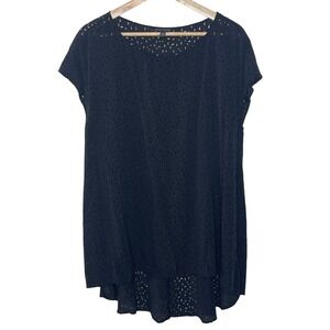 Eileen Fisher Black Silk Cutout Short Sleeve Tunic Top‎ M M